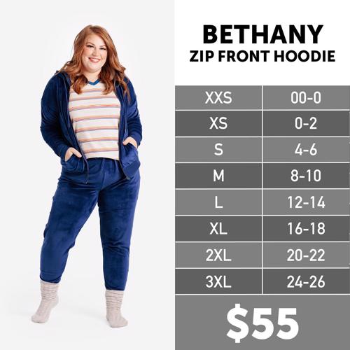 Cozy Bethany Size Chart